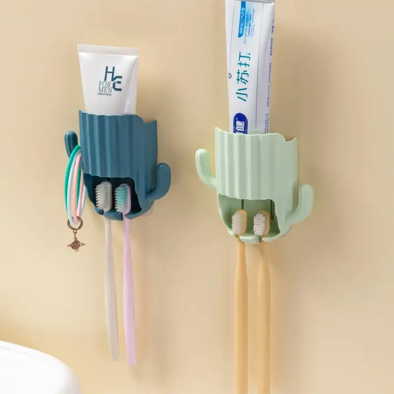 Self-adhesive wall-mounted cactus holder for toothpaste and toothbrush Prix Cassé