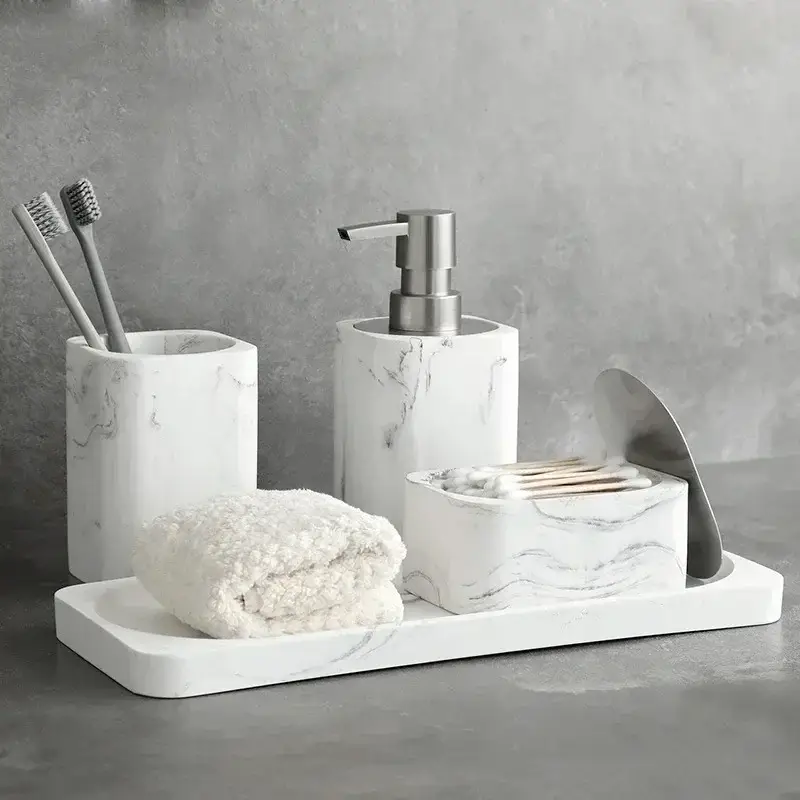 Prix Bas Resin and marble bathroom accessory set