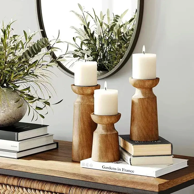 Super Prix Set of 3 natural wood candle holders for retro wedding decor