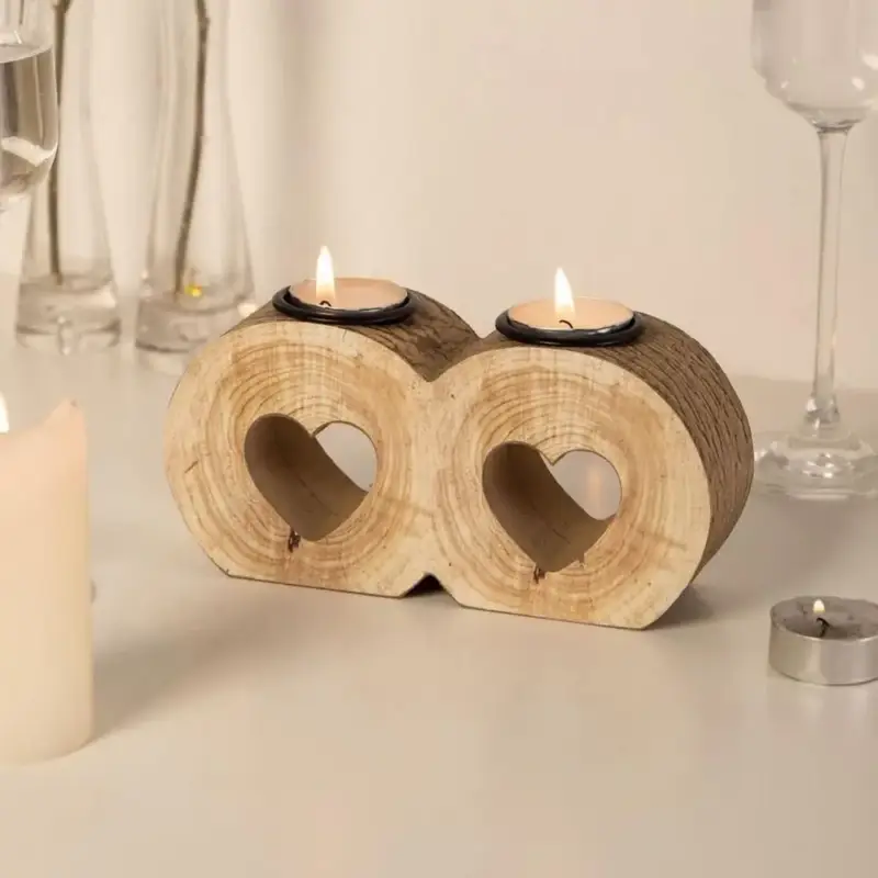 Romantic wooden heart candle holder for valentine's day Dernier Modèle