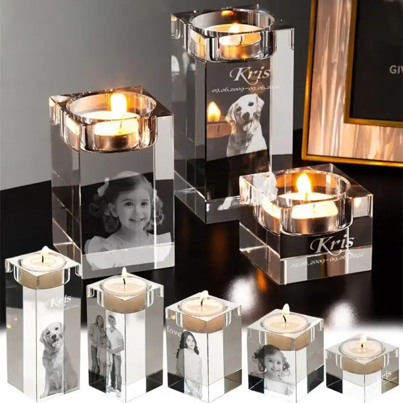 Populaire Crystal candle holder with personalised photo for romantic dinner