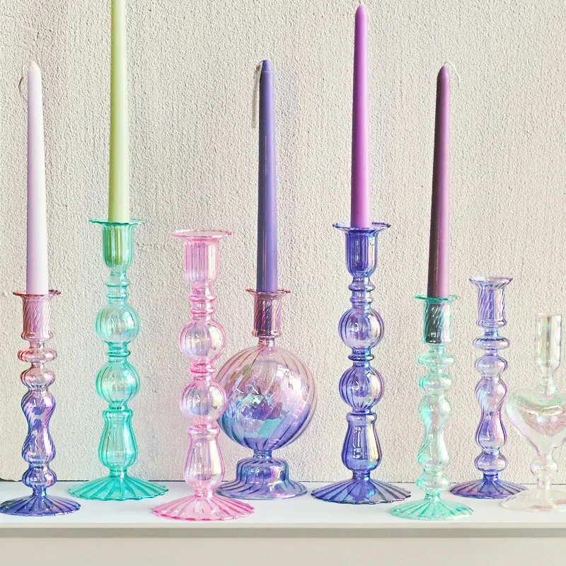 Retro glass taper candle holders for elegant decor Retour Gratuit
