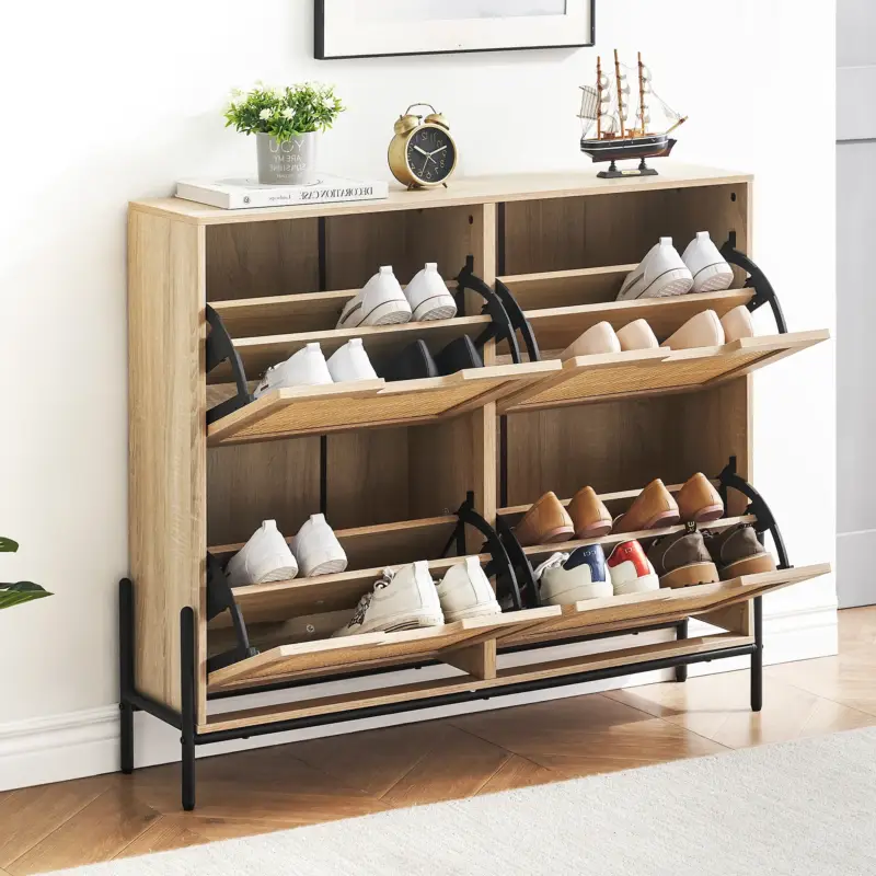 Offre Spéciale Natural rattan shoe cabinet with drop-down doors and adjustable she...