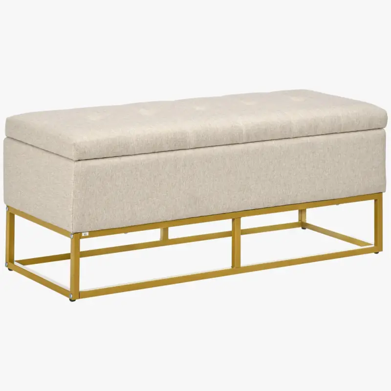 Linen upholstered storage bench with practical and elegant folding ... Paiement Sécurisé