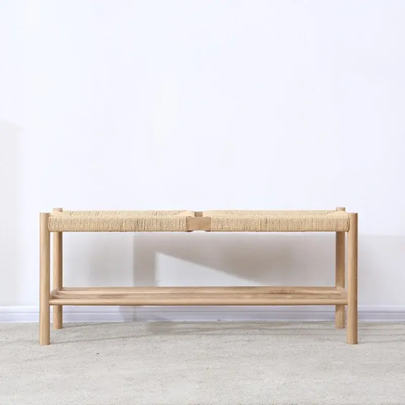 Nordic solid wood bench with braided rope simple design Quantité Limitée