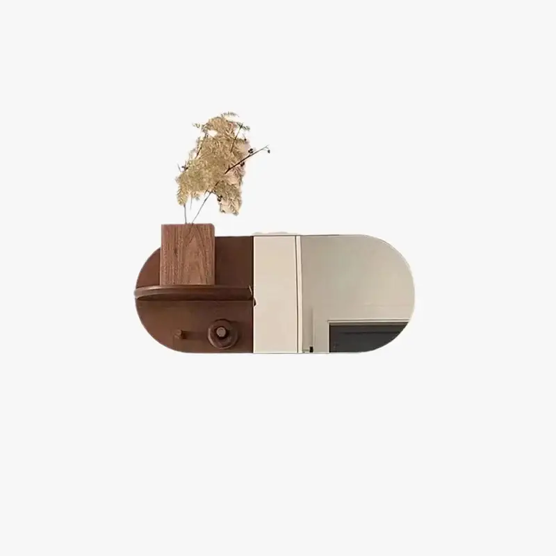 Creative oval wooden wall mirror with multifunctional design Meilleur Prix