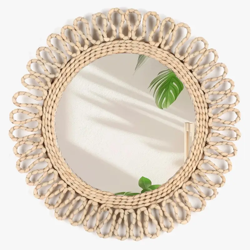 Acheter Direct Bohemian circular woven decorative wall mirror for a warm atmosphere