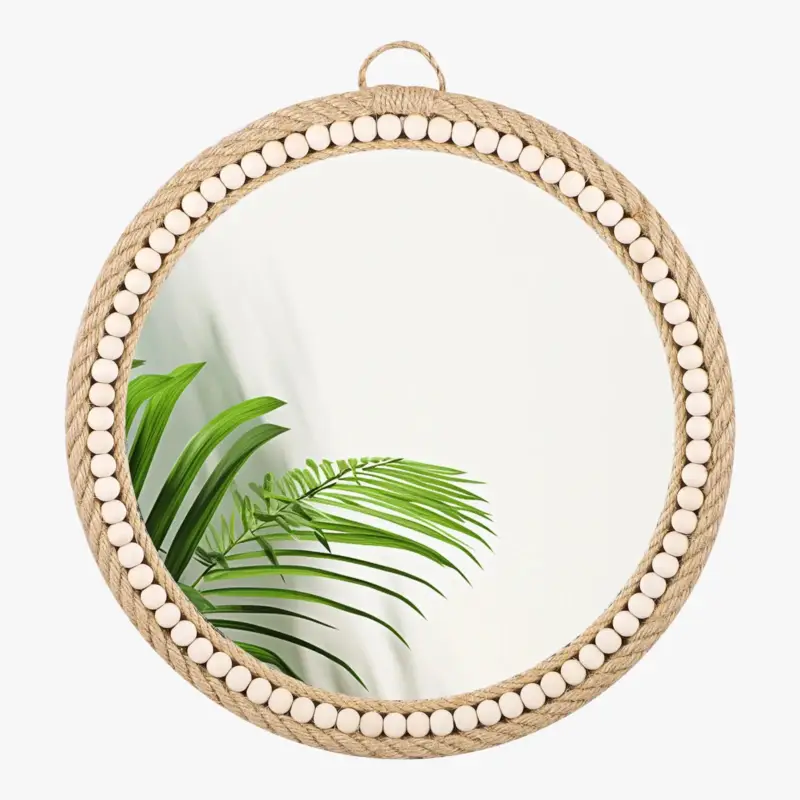 Bon Plan Decorative rattan wall mirror boho style hanging