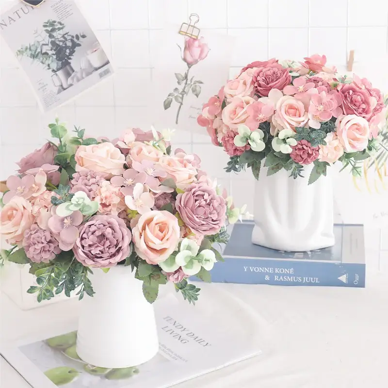 Artificial silk peony and hydrangea bouquet for wedding and home de... Acheter Direct