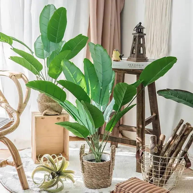 Meilleure Vente Artificial tropical banana tree with decorative palm leaves