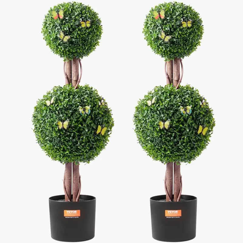 Réduction Artificial boxwood double ball topiary with foliage and decorative pot