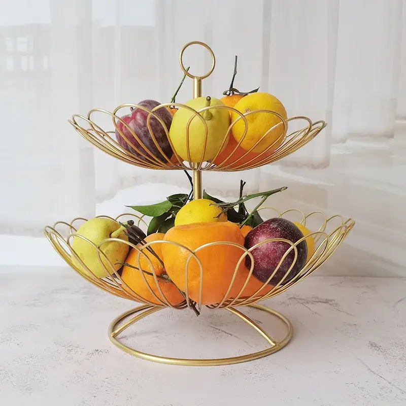 Decorative two-tier golden storage basket for fruit and cakes Bon Plan
