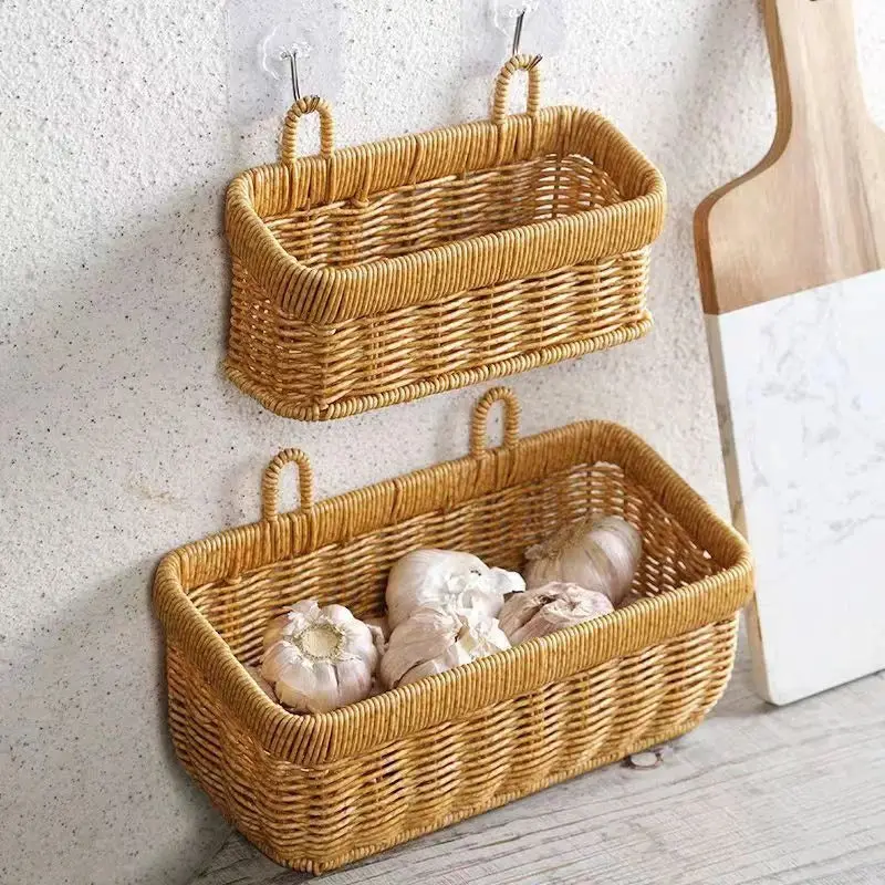Achat Immédiat Wicker wall-mounted woven storage basket for vegetables