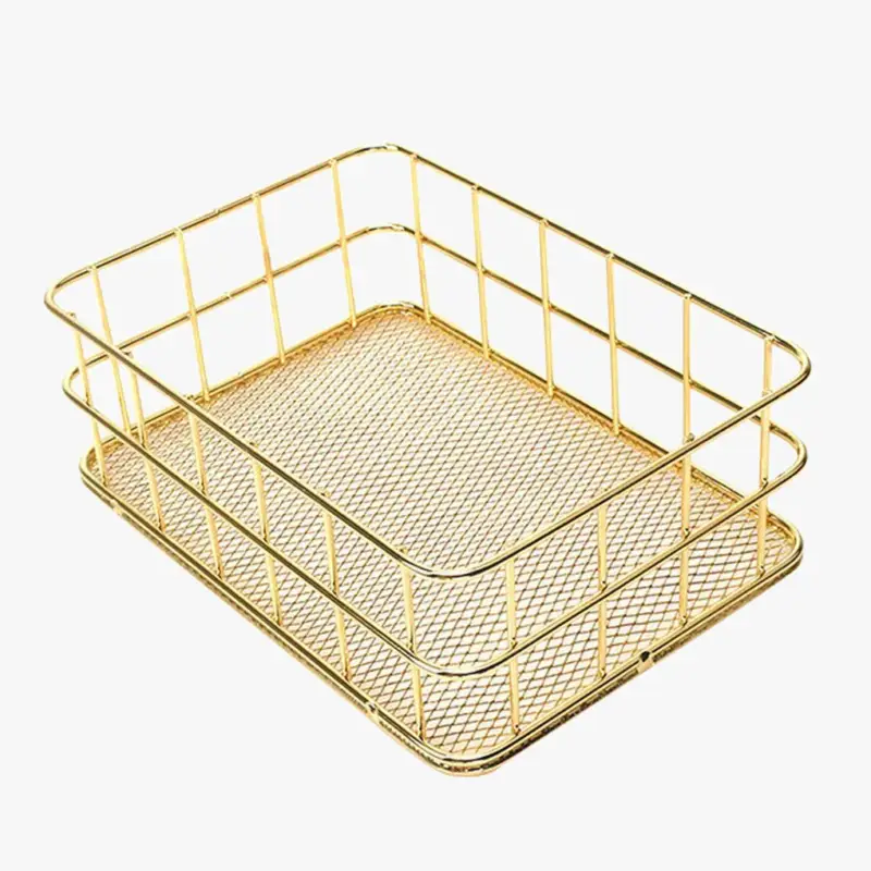 Pas Cher Gold iron storage basket for desk and stationery