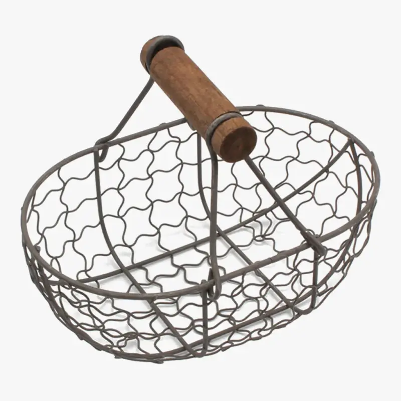 Retro metal basket with wooden handle for fruit and vegetables Prix Bas