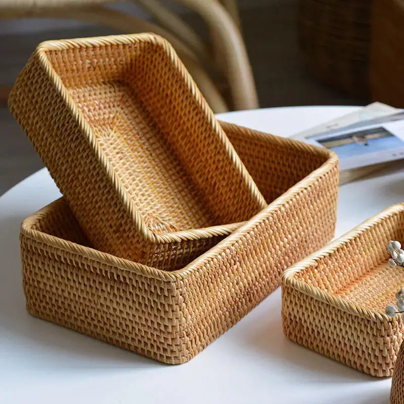 Handwoven rectangular rattan storage baskets for organising and dec… Remise