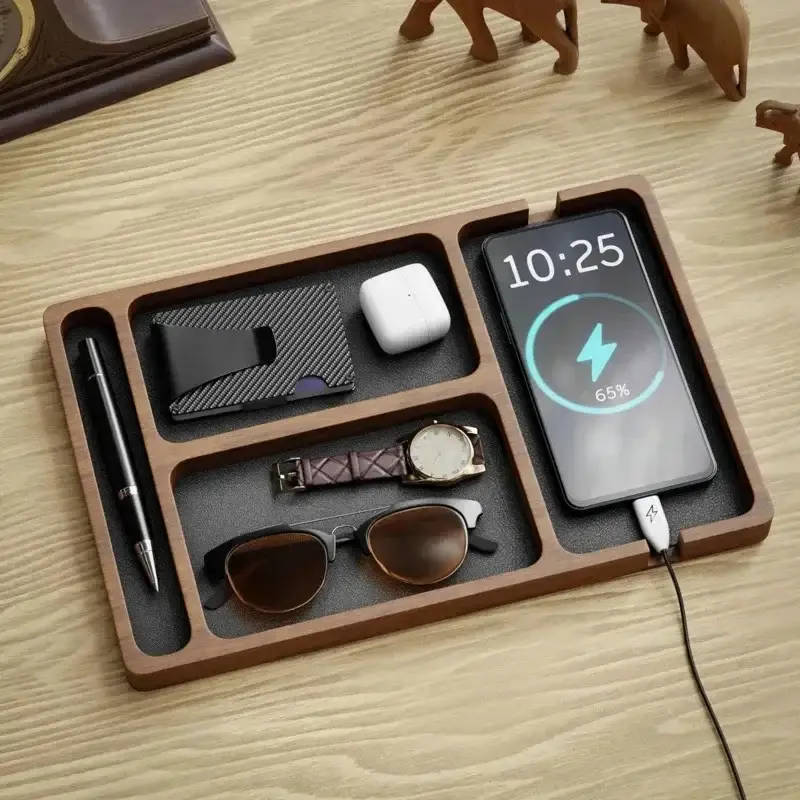 Paiement Sécurisé Wooden storage box for desk and accessories