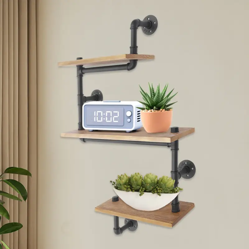 Achat Immédiat Vintage wall shelf made of wood and industrial pipes