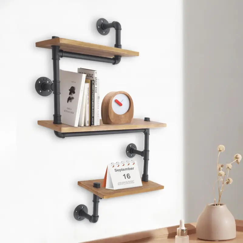 Three-tier retro industrial wooden wall shelf Prix Choc