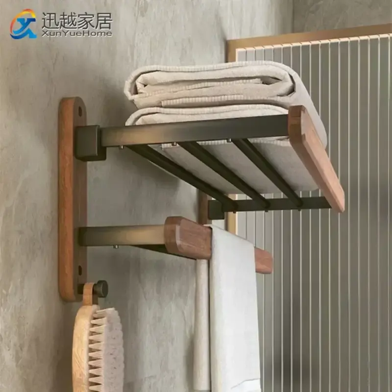Wood and aluminium wall-mounted towel rack and shower accessories o… Nouveauté
