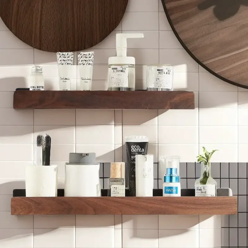 Solid wood wall shelf for practical storage without perforation Quantité Limitée