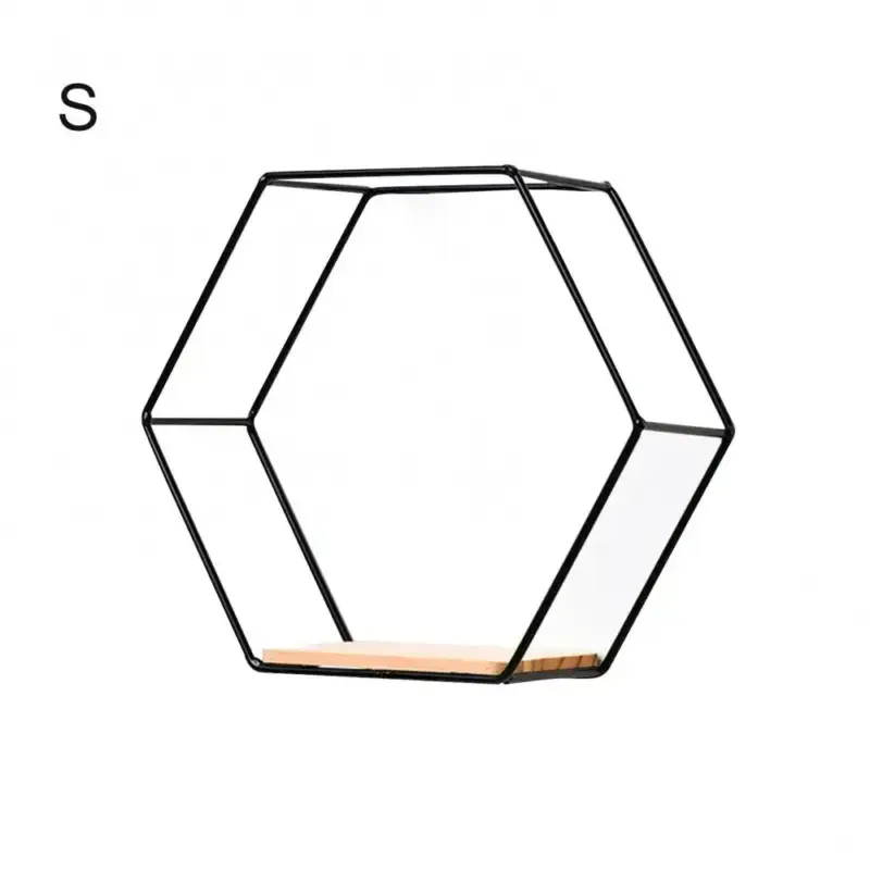 Metal and wood storage rack decorative hexagon floating shelf Top Vente
