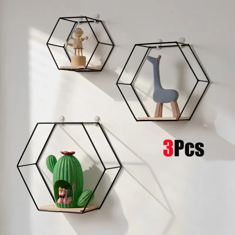Set of 3 hexagonal floating wall shelves for home decoration Retour Gratuit