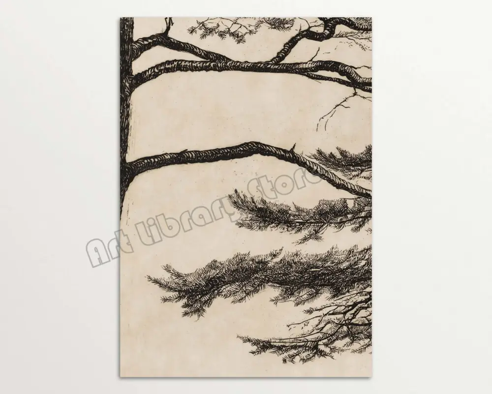 Vintage rustic pine branch triptych canvas wall art Authentique
