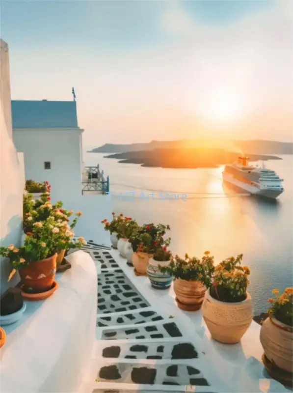 Modern travel landscape posters of greece santorini wall decor Retour Gratuit