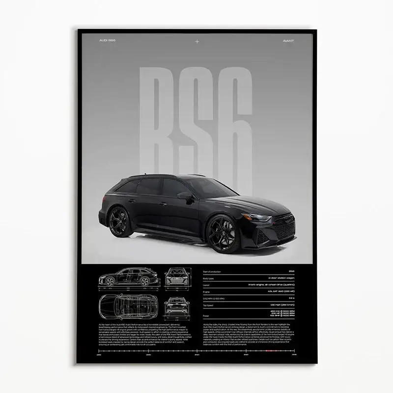 Bon Marché Black and white classic car posters for interior décor