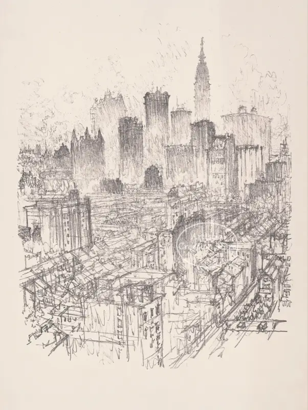 Vintage new york city skyline line drawing canvas print Produit De Marque