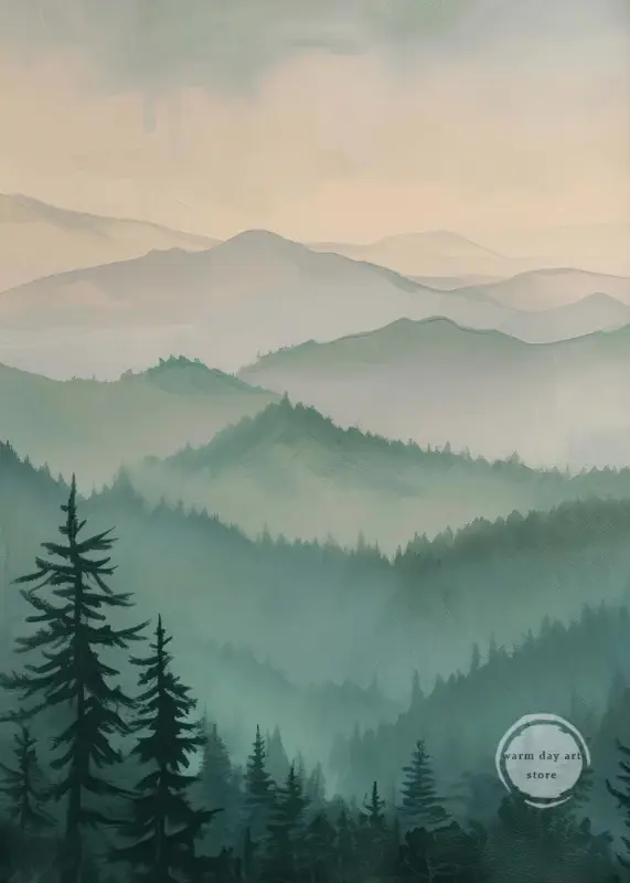 Dernière Chance Watercolour poster mountain pine forest landscape wall art
