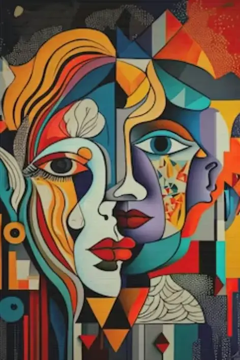 Abstract cubist painting picasso-style head character wall decor Soldes