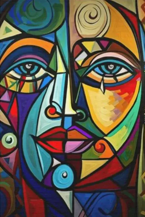 Abstract cubist painting picasso style head character wall decoration Soldes