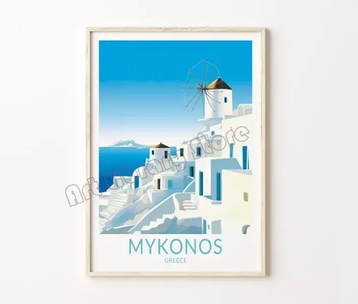 Retro travel poster santorini castle and island decorative wall art Promotion Saisonnière