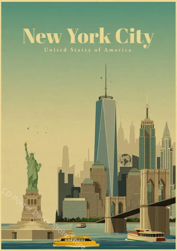 Retro world cities poster decorative wall art Top Vente