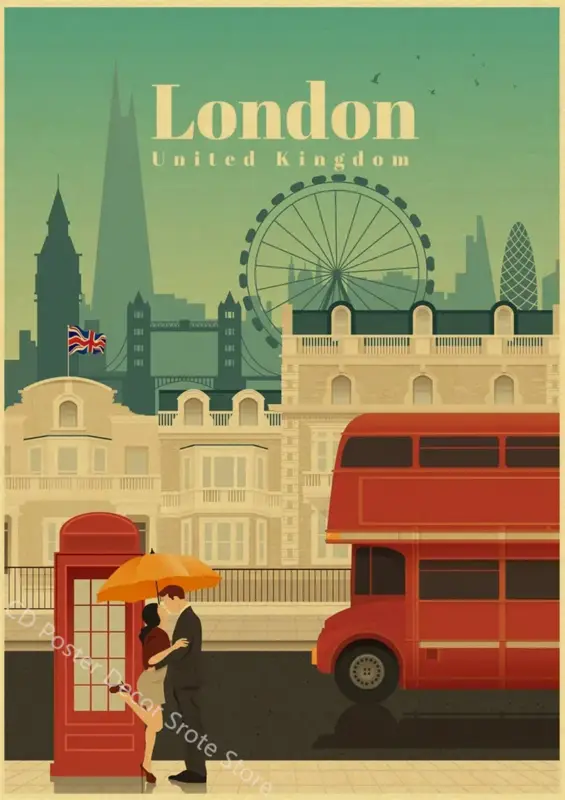 Vintage world cities art poster Soldes