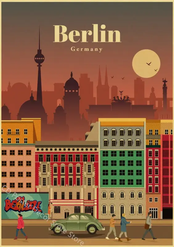 Vintage world cities poster decorative wall art Prix Choc
