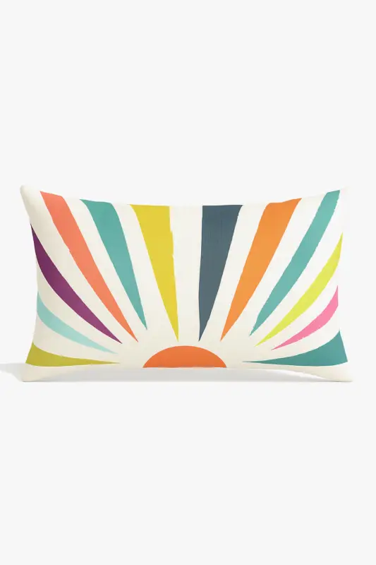 Housse de coussin géométrique arc-en-ciel et motif végétal Authentique