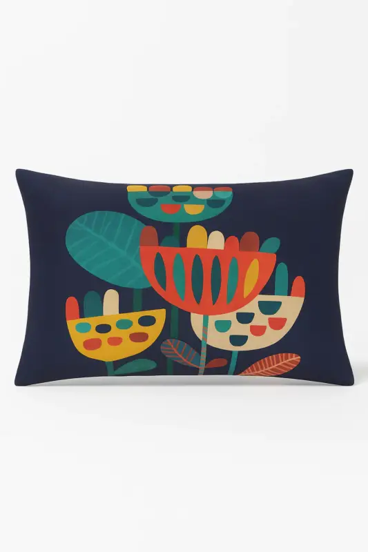 Commander Maintenant Rectangular cushion cover with geometric rainbow and botanical pattern