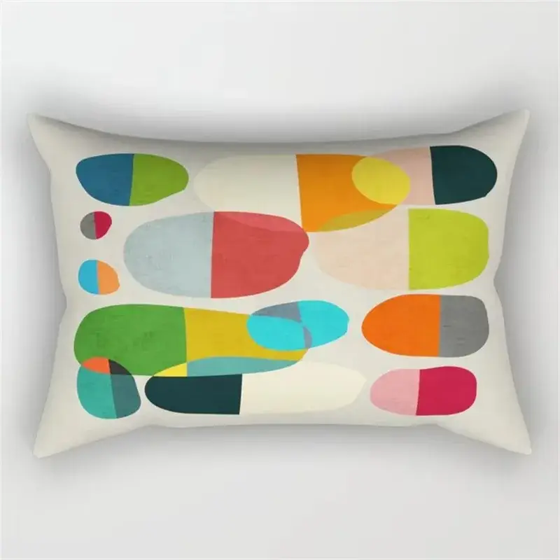 Geometric rainbow and botanical pattern cushion cover Réduction
