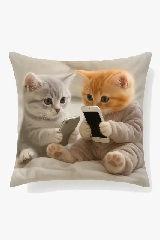 Jusqu'à Épuisement Des Stocks Housse de coussin chatons mignons avec smartphones décorative