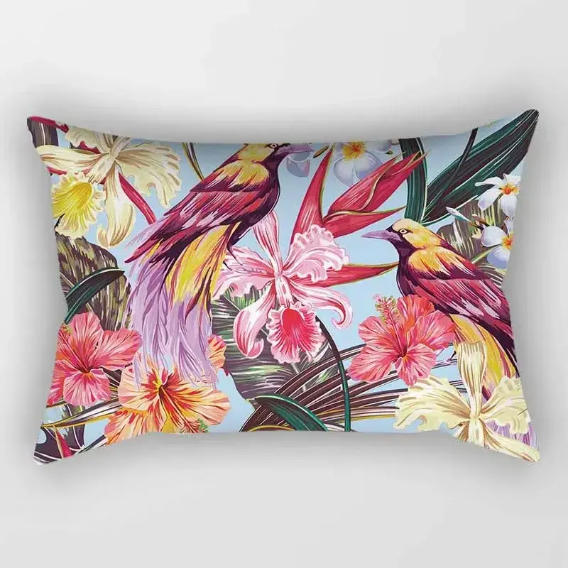 Remise Rectangular cushion cover with tropical flower pattern 30 x 50 cm
