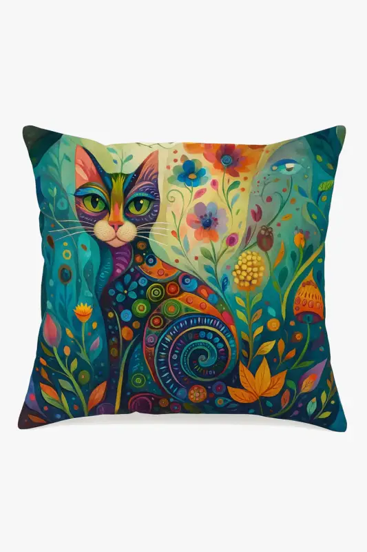 Decorative cushion cover with colourful fantasy cats for unique decor Marque