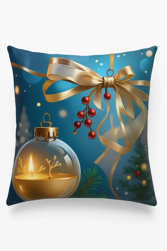 Decorative cushion cover christmas baubles and golden bow Vente Directe