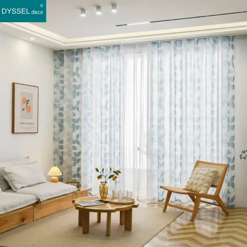 Promotion Sheer curtain with leaf and flower design, country style, living room