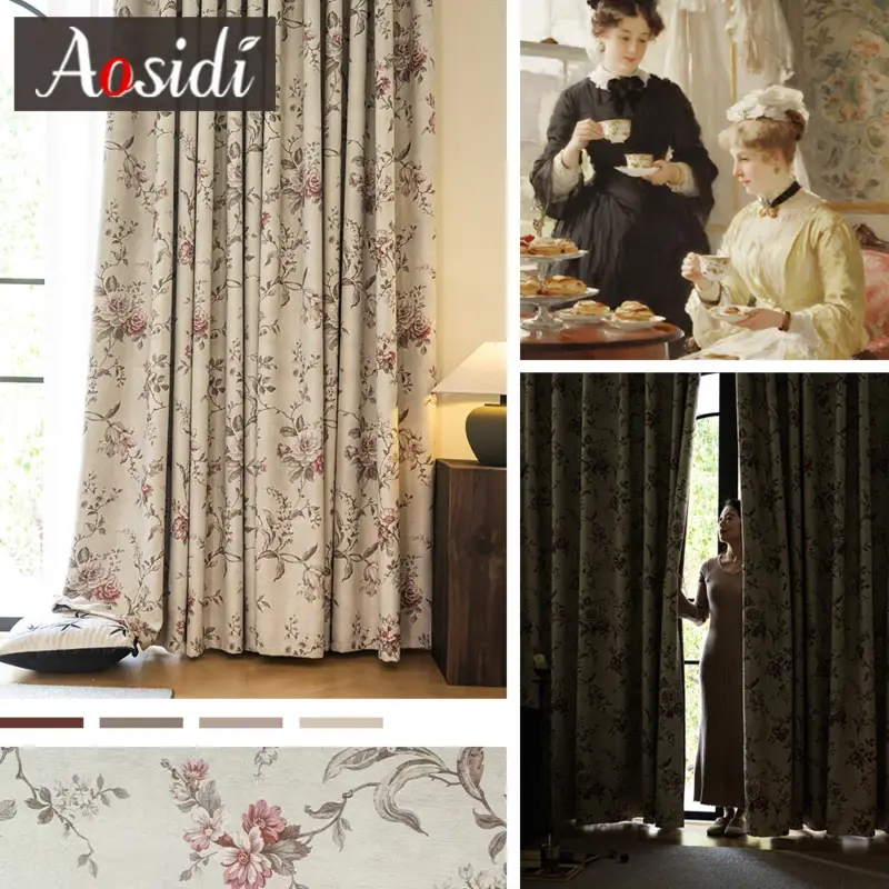 Commander Vite Elegant floral blackout curtain for french door or living room