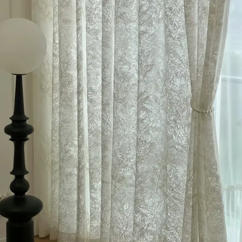Affaire À Saisir Embroidered tulle sheer curtain with leaf pattern for living room a…