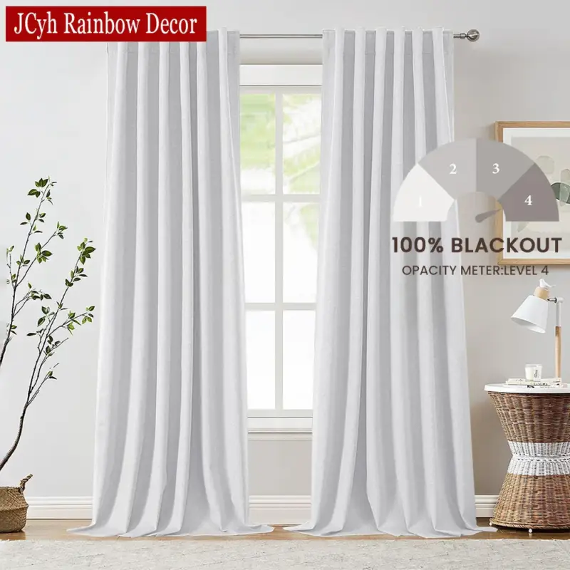 Modern linen look blackout curtain for bedroom and living room Prix Bas