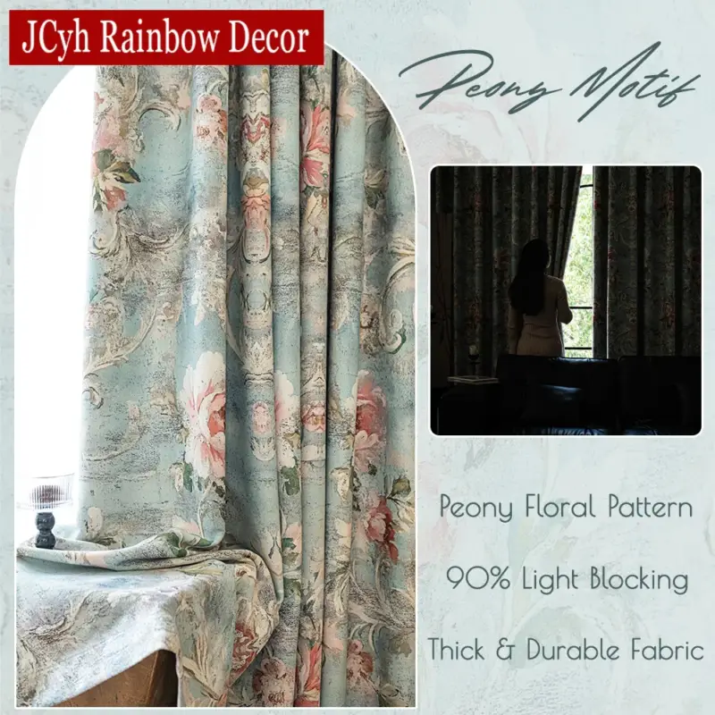 Authentique French style blackout curtain with floral pattern for bedroom or li…